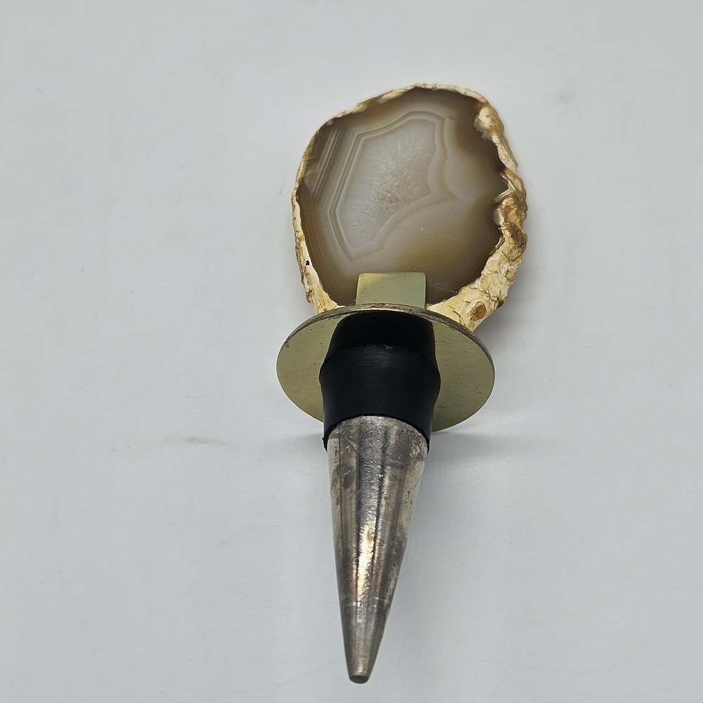 Agate Wine Stopper Poloshed Stone Geod With Gold Accents